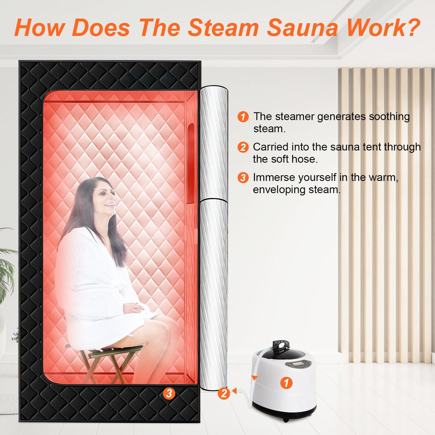 1 Person Steam Sauna For Home With 3L 1200W Steamer Folding Chair Remote Control 9 Steam Output Levels