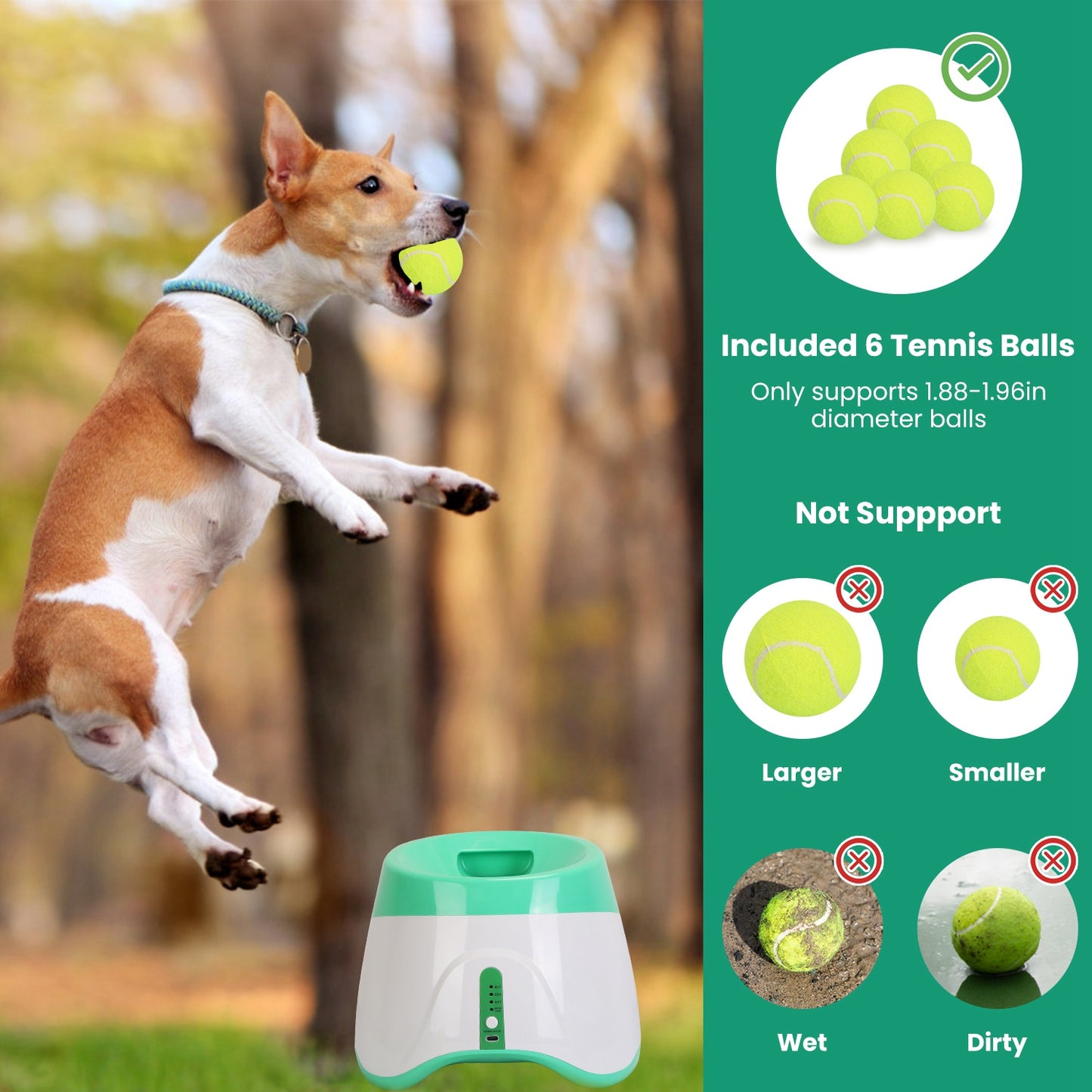 Automatic Dog Ball Launcher Included 6 Tennis Balls Dog With 3 Adjustable Launch Distance