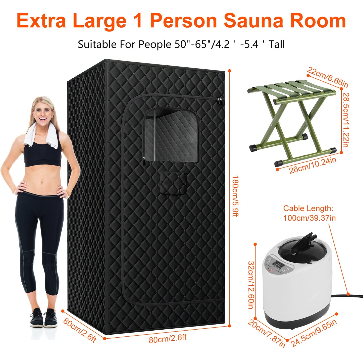 1 Person Steam Sauna For Home With 3L 1200W Steamer Folding Chair Remote Control 9 Steam Output Levels