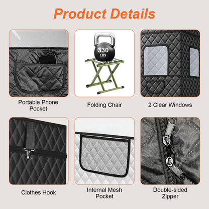 1 Person Steam Sauna For Home With 3L 1200W Steamer Folding Chair Remote Control 9 Steam Output Levels