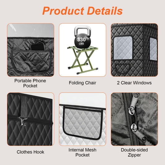 1 Person Steam Sauna For Home With 3L 1200W Steamer Folding Chair Remote Control 9 Steam Output Levels