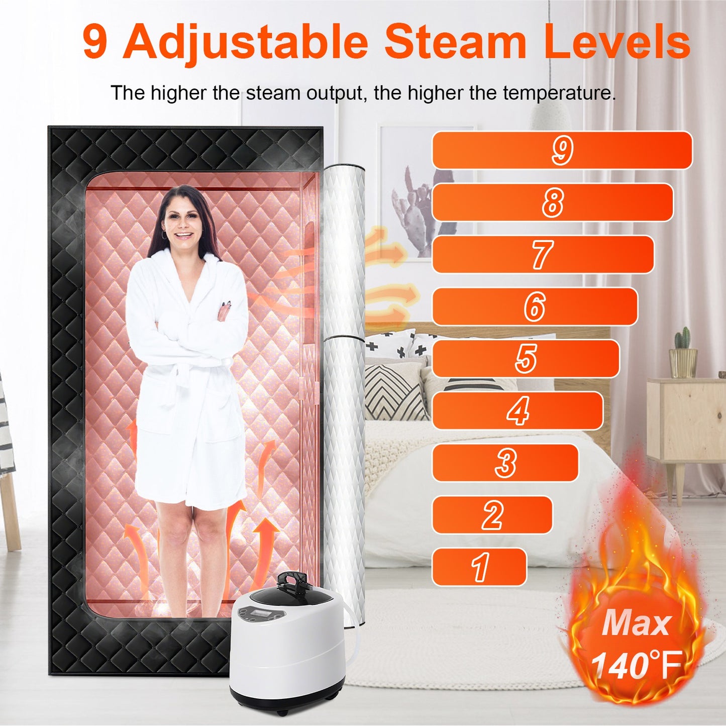 1 Person Steam Sauna For Home With 3L 1200W Steamer Folding Chair Remote Control 9 Steam Output Levels