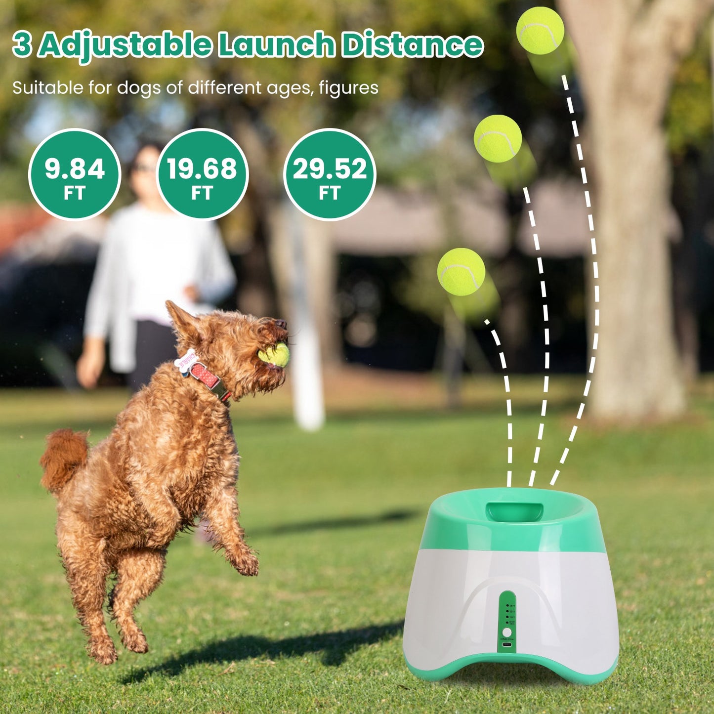 Automatic Dog Ball Launcher Included 6 Tennis Balls Dog With 3 Adjustable Launch Distance