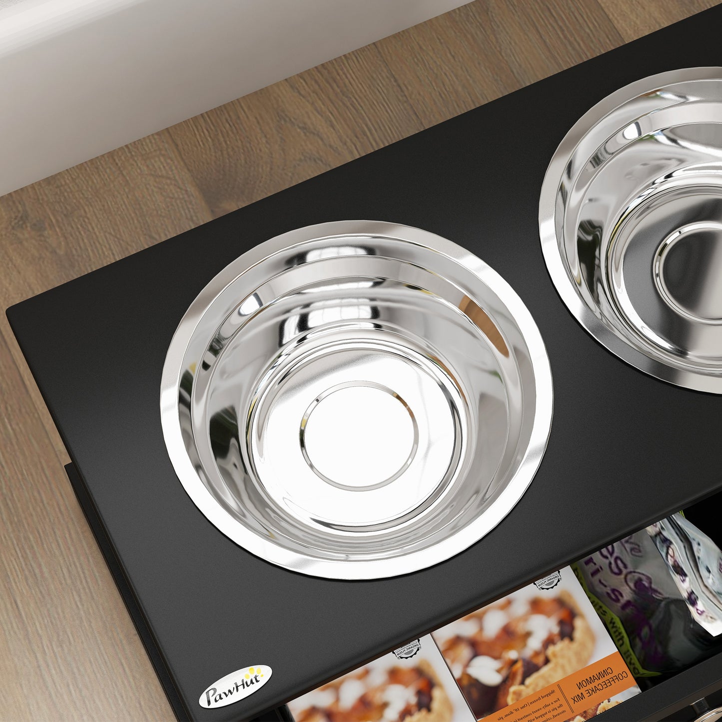 Elevated Dog Bowls with Storage Drawer, Raised Dog Bowl Stand Pet Food Bowl Dog Feeding Station, Black